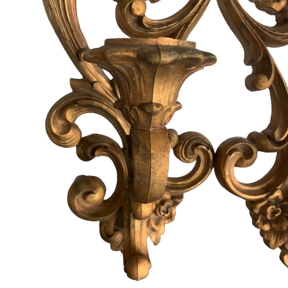 Vintage HOMCO Home Interiors Sconce Gold Candlestick Holder flowers 4118 Pair 2 - Picture 2 of 13